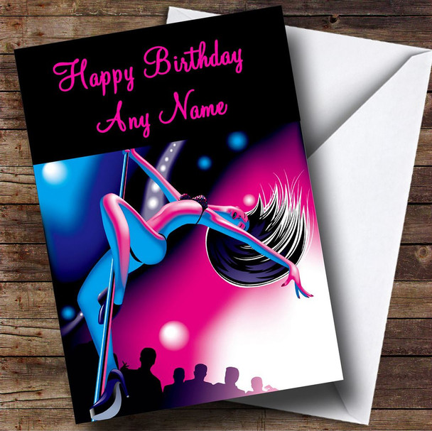 Pink And Blue Pole Dancing Personalised Birthday Card