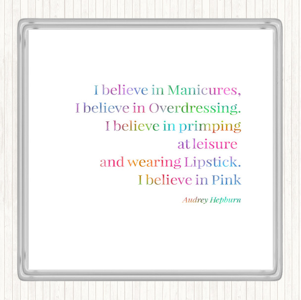 Audrey Hepburn Manicures Rainbow Quote Drinks Mat Coaster