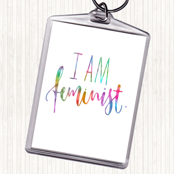 I Am Feminist Rainbow Quote Bag Tag Keychain Keyring