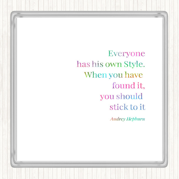 Audrey Hepburn Own Style Rainbow Quote Drinks Mat Coaster