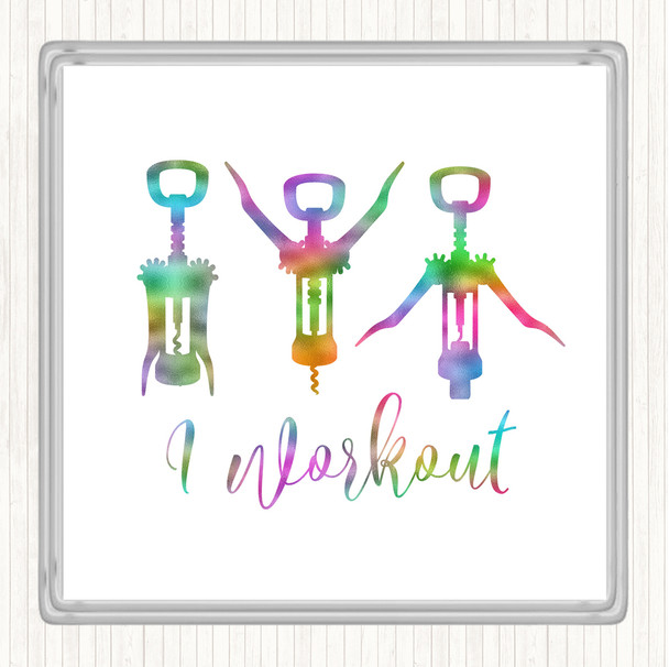I Workout Rainbow Quote Drinks Mat Coaster
