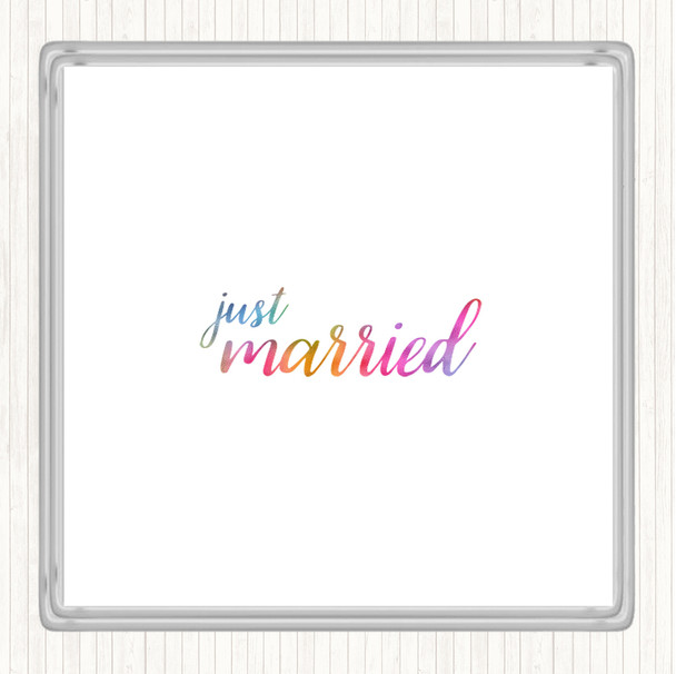 Just Married Rainbow Quote Drinks Mat Coaster