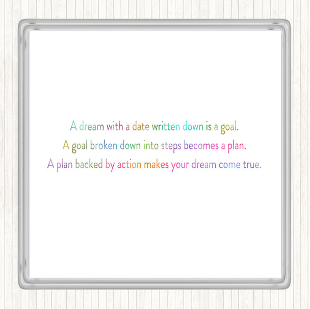 A Plan Backed By Action Makes Dreams Come True Rainbow Quote Drinks Mat Coaster