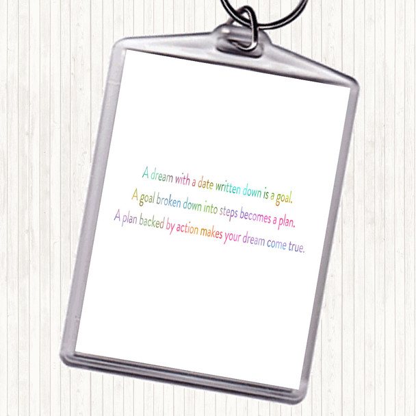 A Plan Backed By Action Makes Dreams Come True Rainbow Quote Bag Tag Keychain Keyring