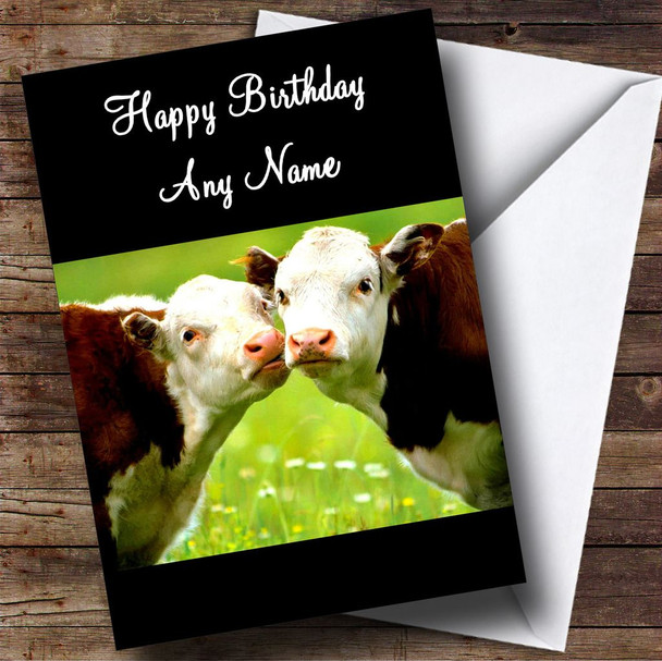 Cute Kissing Cows Romantic Personalised Birthday Card