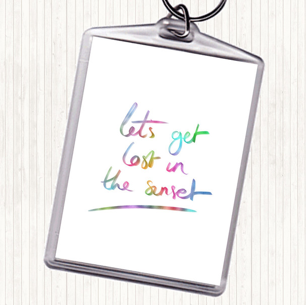 Lets Get Lost Sunset Rainbow Quote Bag Tag Keychain Keyring