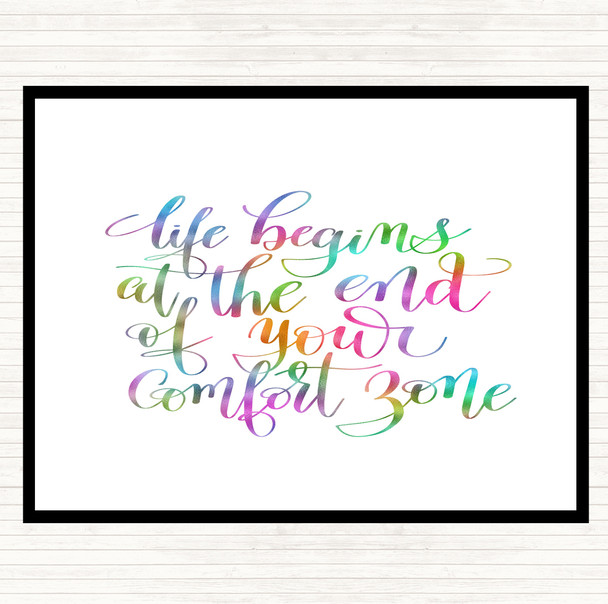 Life Begins End Comfort Zone Rainbow Quote Mouse Mat Pad