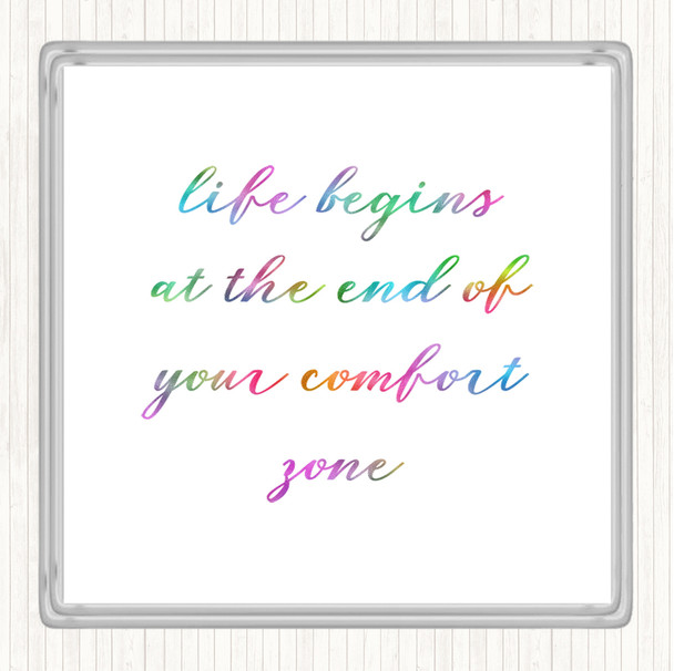 Life Begins Rainbow Quote Drinks Mat Coaster