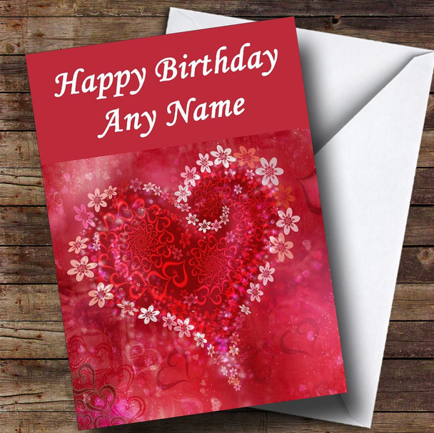 Red Flower Love Heart Romantic Personalised Birthday Card