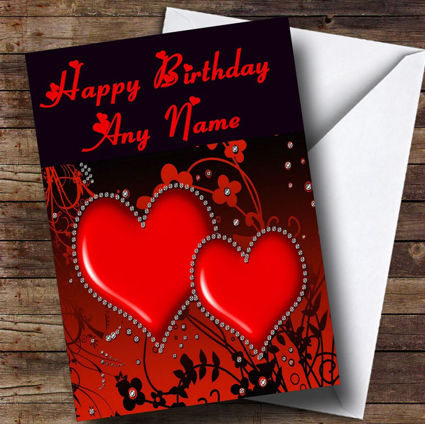 Red Diamond Heart Romantic Personalised Birthday Card