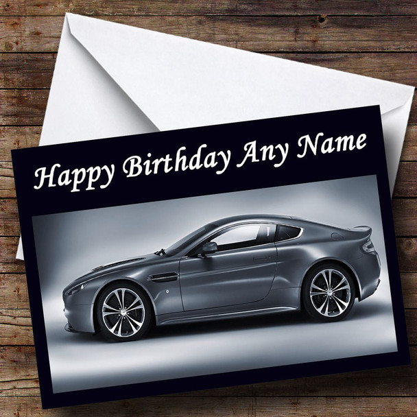 Silver Aston Martin Car Personalised Birthday Card