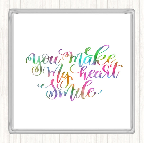 Make My Heart Smile Rainbow Quote Drinks Mat Coaster