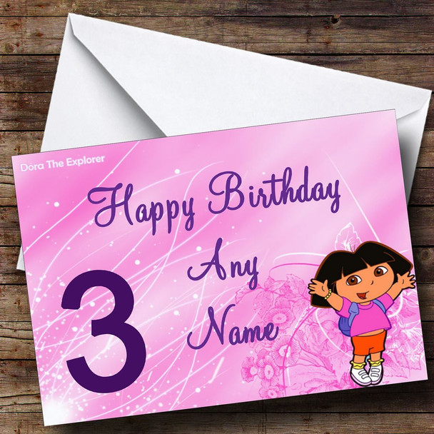 Pink Dora The Explorer Personalised Birthday Card