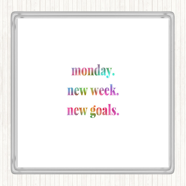 Monday New Week New Goals Rainbow Quote Drinks Mat Coaster