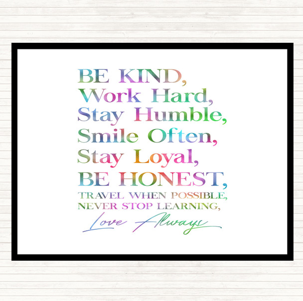Be Kind Work Hard Rainbow Quote Dinner Table Placemat