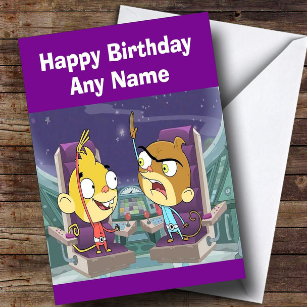Rocket Monkeys Purple  Personalised Children's Birthday Card