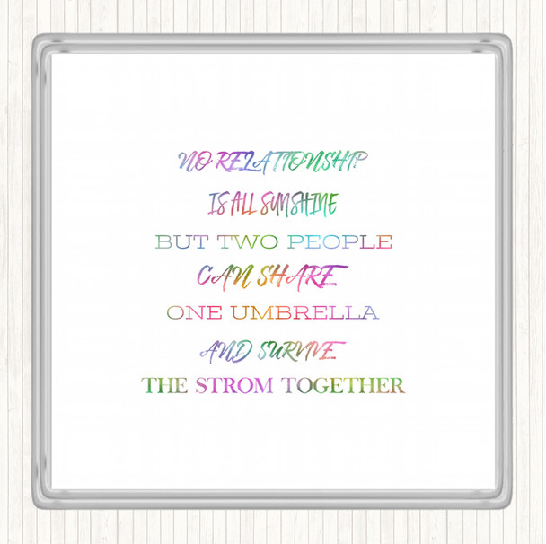 One Umbrella Rainbow Quote Drinks Mat Coaster