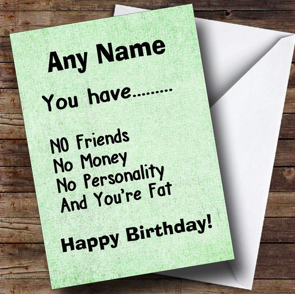 Funny Joke Offensive Insults Personalised Birthday Card