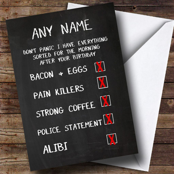 Funny Joke Chalk Police Alibi Personalised Birthday Card