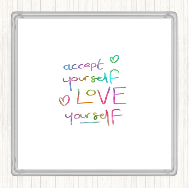 Accept Yourself Rainbow Quote Drinks Mat Coaster
