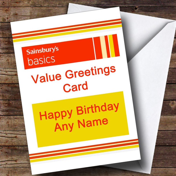 Funny Joke Sainsbury's Basics Spoof Personalised Birthday Card