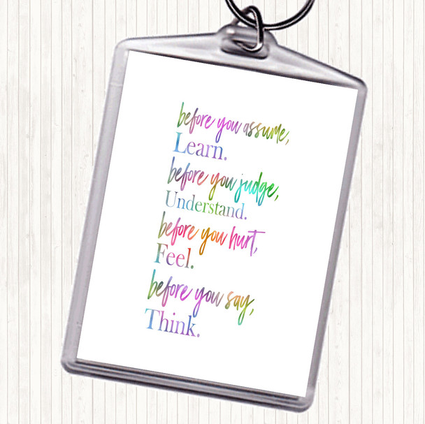 Before You Judge Rainbow Quote Bag Tag Keychain Keyring