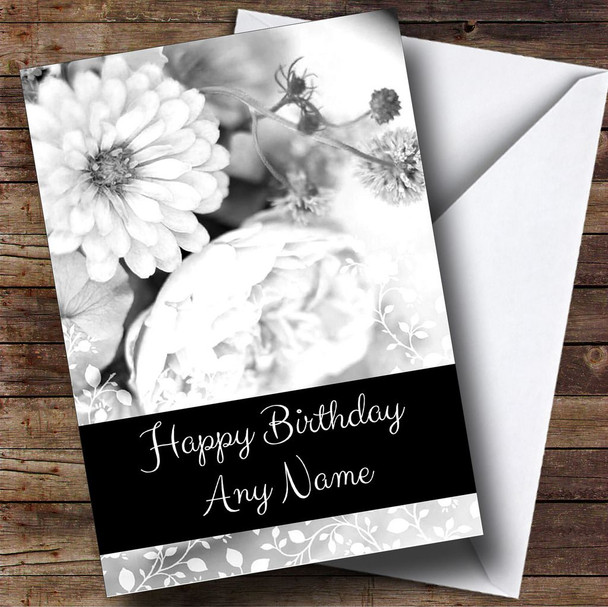 Black & White Vintage Roses Personalised Birthday Card