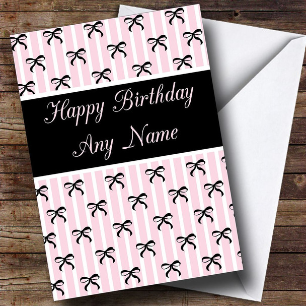 Paris Chic Black & Pink Bows Personalised Birthday Card
