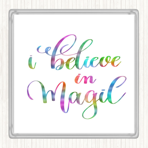 Believe In Magic Rainbow Quote Drinks Mat Coaster