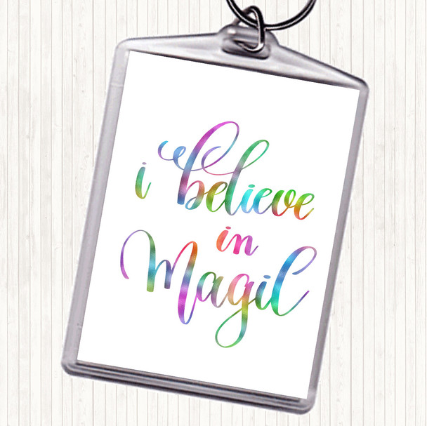 Believe In Magic Rainbow Quote Bag Tag Keychain Keyring