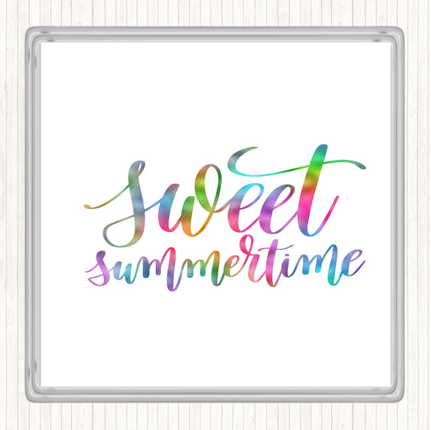 Sweet Summertime Rainbow Quote Drinks Mat Coaster