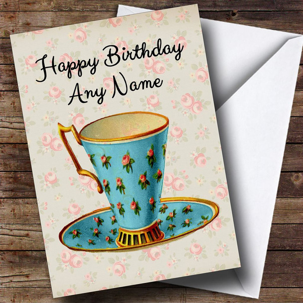 Shabby Chic Vintage Floral Teacup Personalised Birthday Card