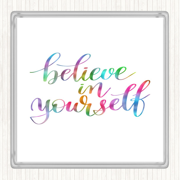 Believe In Yourself Swirl Rainbow Quote Drinks Mat Coaster