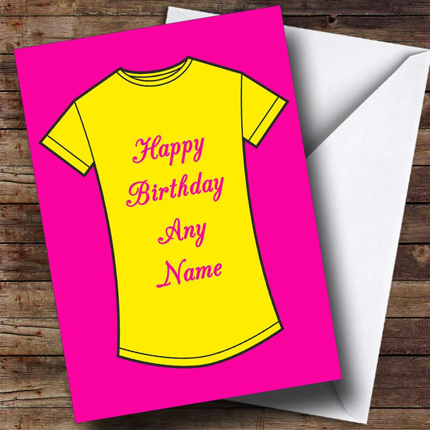Pink And Yellow T Shirt Personalised Birthday Card