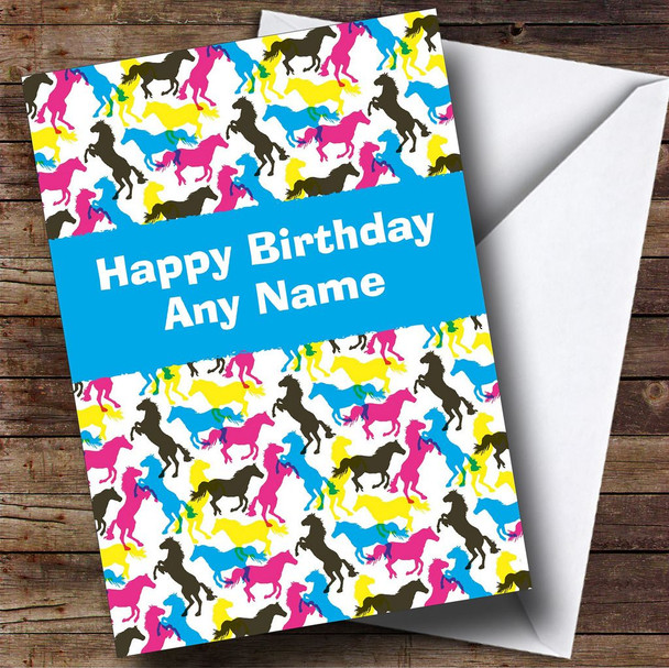 Colourful Horses Personalised Birthday Card