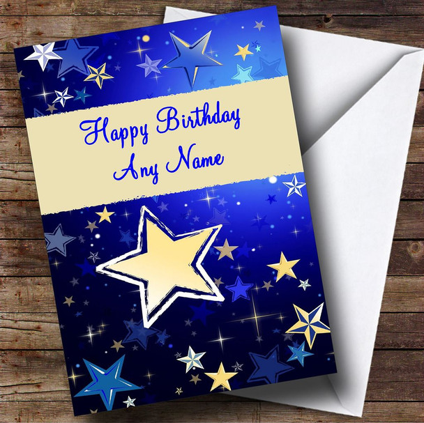 Blue & Cream Stars Personalised Birthday Card