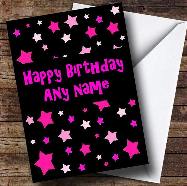 Black And Pink Stars Personalised Birthday Card