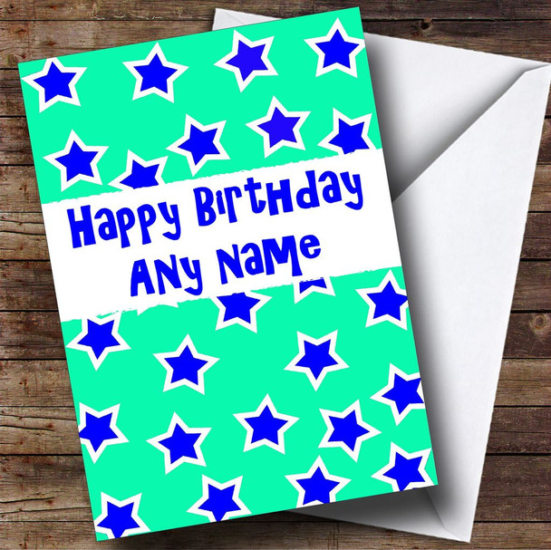 Turquoise And Blue Stars Personalised Birthday Card