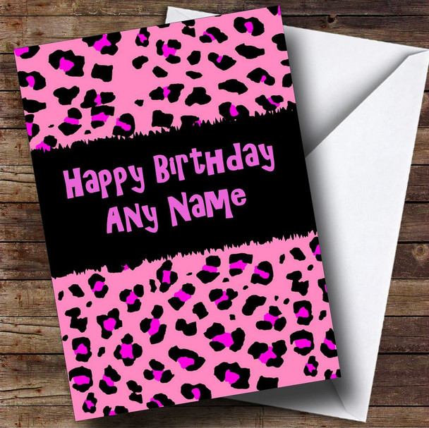 Pink Leopard Animal Print Personalised Birthday Card