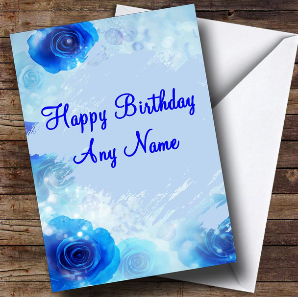 Blue Flowers & Swirls Pretty Personalised Birthday Card