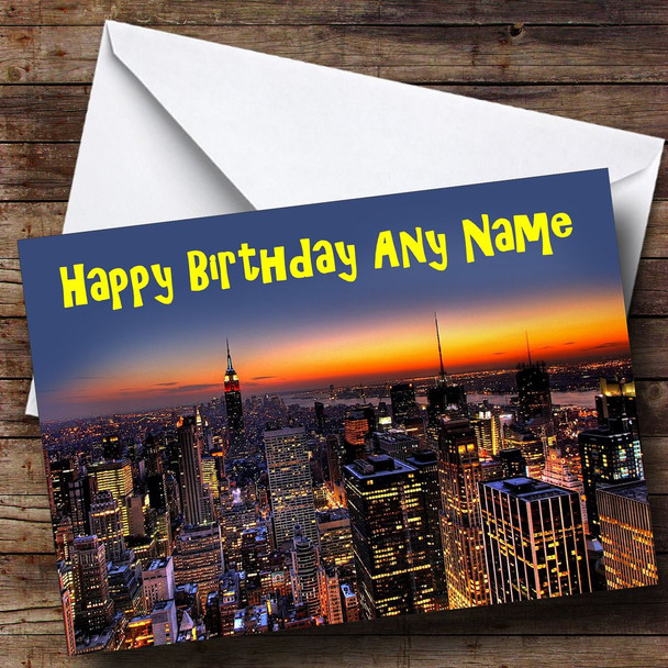 New York Skyline At Sunset Personalised Birthday Card