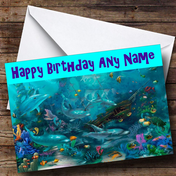 Underwater Scene With Dolphins Personalised Birthday Card