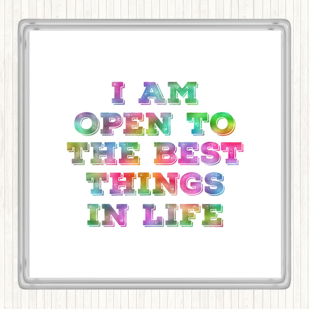 Best Things In Life Rainbow Quote Drinks Mat Coaster