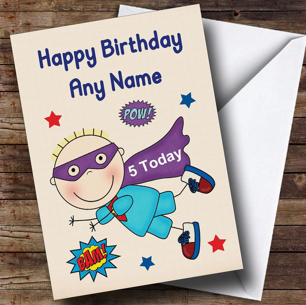 Superhero Blue Boy Any Age Personalised Children's Birthday Card