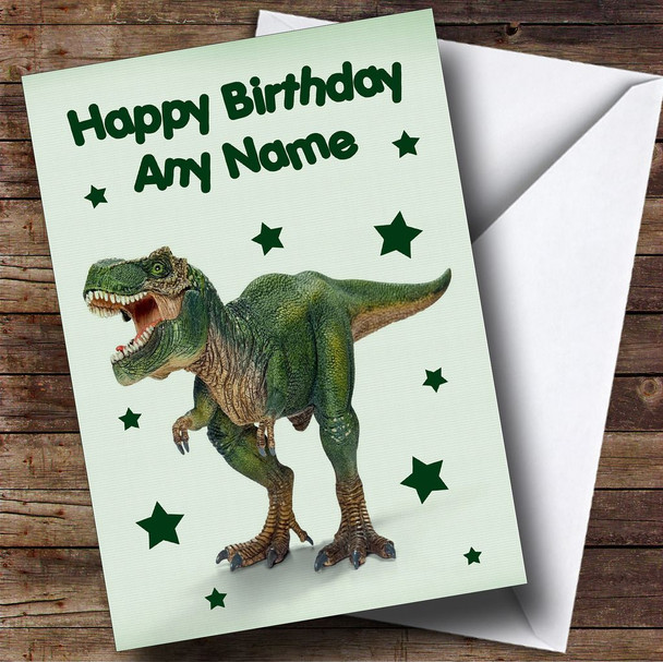 Scary Green T Rex Dinosaur Personalised Children's Birthday Card