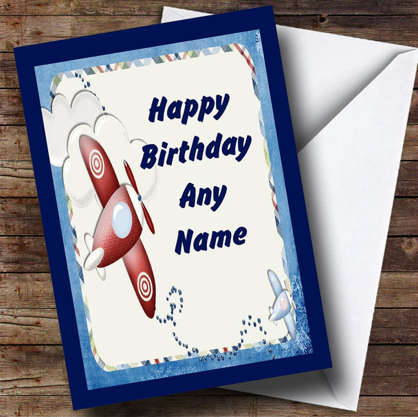 Blue And Red Plane Aeroplane Personalised Birthday Card