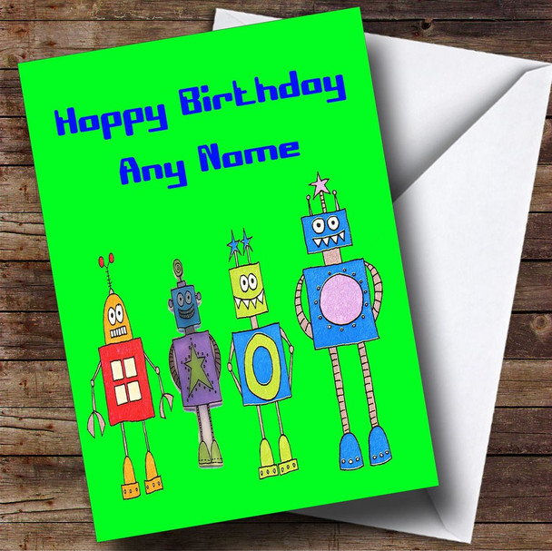Green Robot Personalised Birthday Card