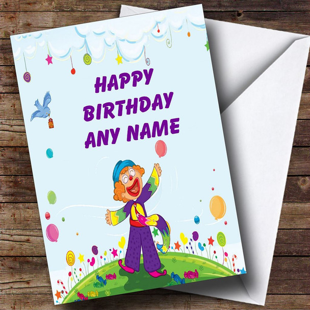 Cute Purple Clown Personalised Birthday Card