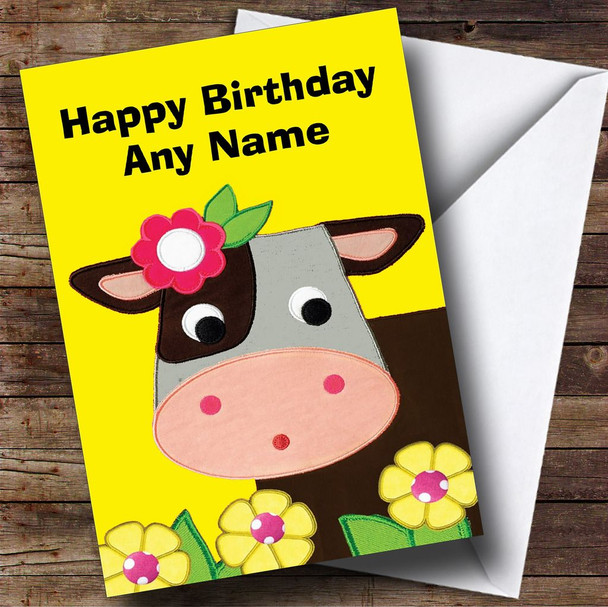 Cute Cow Yellow Personalised Birthday Card