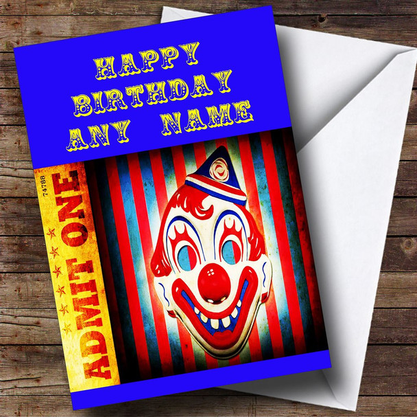 Red And Blue Circus Clown Personalised Birthday Card